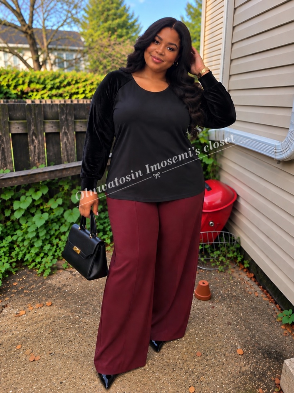 Elegant Black Suede-Sleeve Top